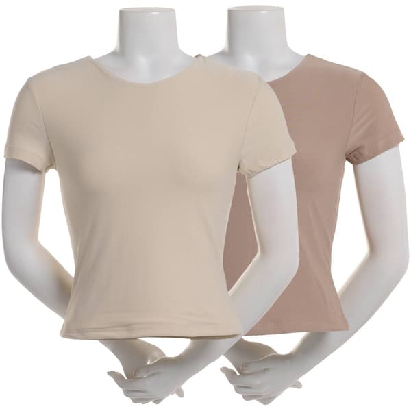 Juniors Pink Rose 2pk. Double Layer Crew Neck Tee - image 