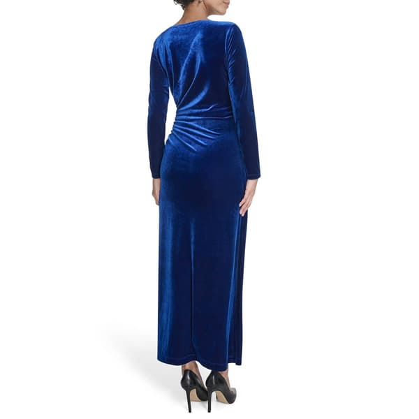 Womens Calvin Klein Long Sleeve Ruched Side Velvet Gown