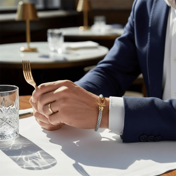 Mens Iron Saints Golden Accent Cable Cuff Bracelet
