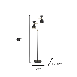 HomeRoots 68in. Black And Gold Task Floor Lamp With Cone Shade