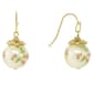 1928 Gold-Tone Floral Pearl Decal Wire Drop Earrings - image 1