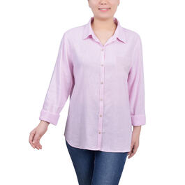 Womens NY Collection 3/4 Sleeve Collared Button Down Top
