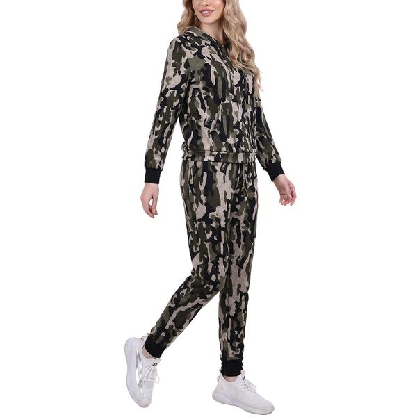 Petite NY Collection Long Sleeve Hooded Camo Jogger Set