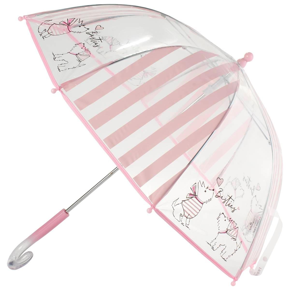 Girls Laura Ashley(R) Stripe Besties Scottie Clear Umbrella