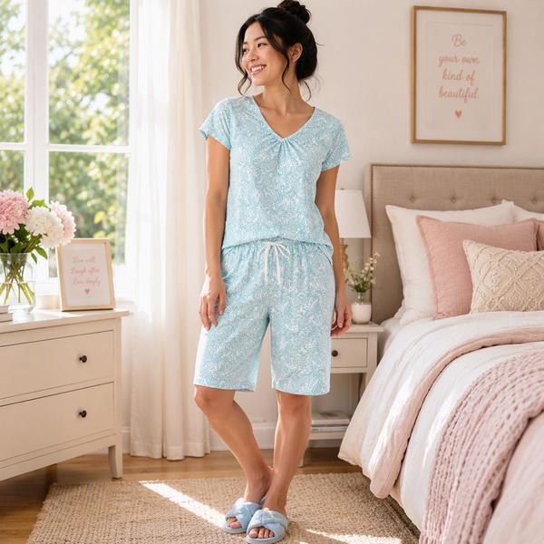 Plus Size Karen Neuburger Medallion Bermuda Pajama Set - image 