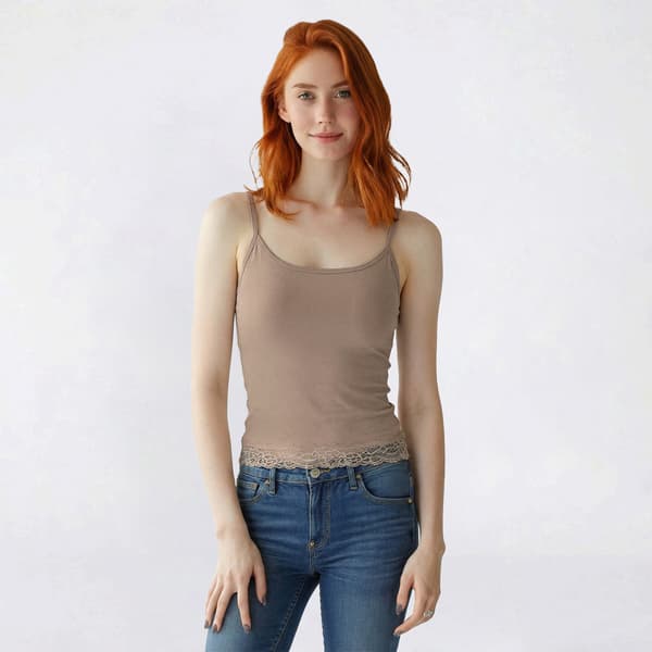 Juniors Derek Heart Scoop Neck Lace Hem Padded Cup Camisole