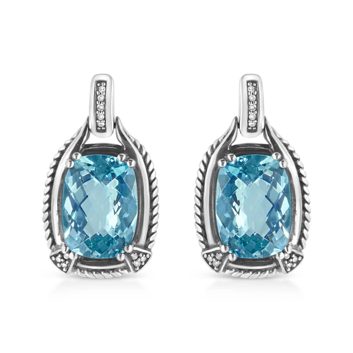 Haus of Brilliance Blue Topaz Diamond Dangle Earrings