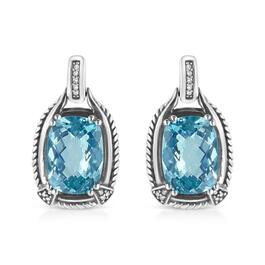 Haus of Brilliance Blue Topaz Diamond Dangle Earrings