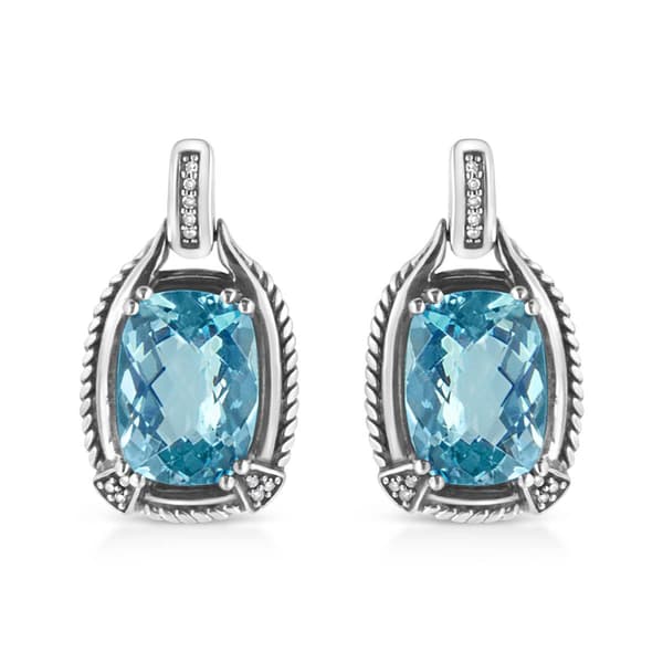 Haus of Brilliance Blue Topaz Diamond Dangle Earrings