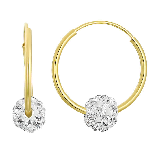 Kids 14kt. Hoop-14mm Endless Hoop Earrings with Crystal Ball - image 