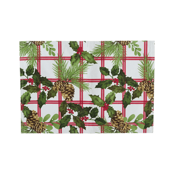 Threadmade Pinecone Plaid Holiday Fabric Placemats - Set of 4
