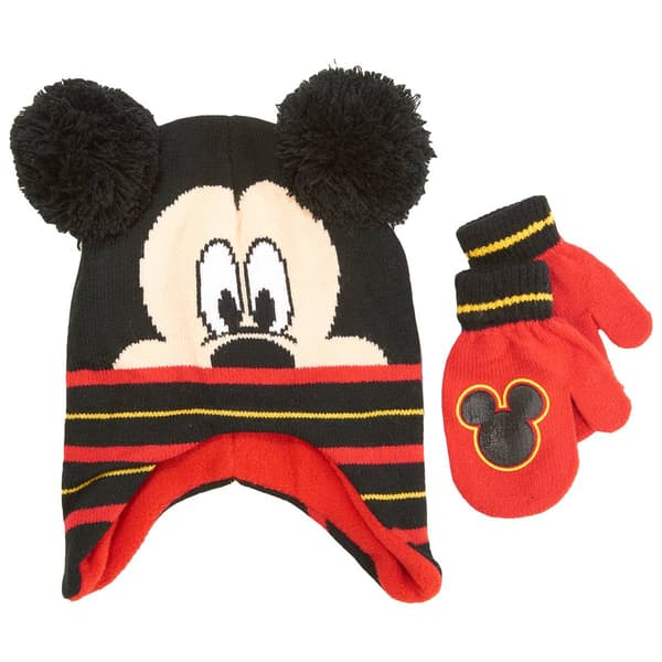 Toddler Boy Mickey Face Pom Pom Hat with Mittens - image 
