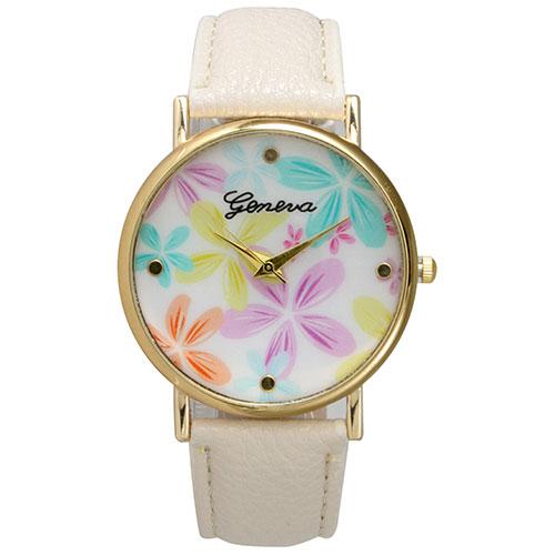 Womens Olivia Pratt Flower Print Leather Strap Watch - 20376Y