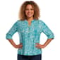 Plus Size Notations 3/4 Sleeve Floral Pleat Button Front Blouse - image 1