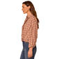 Womens Democracy 3/4 Blouson Sleeve Ruffle Front Plaid Blouse - image 3
