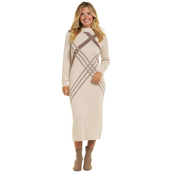 Womens Robbie Bee Long Sleeve Geometric Sweater Dress