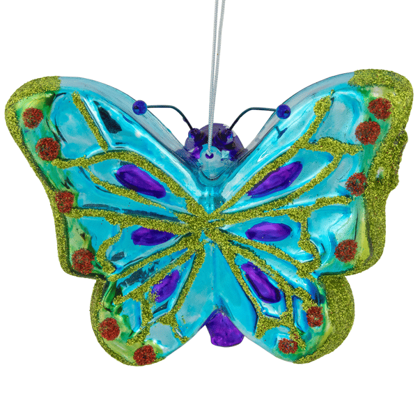 Northlight 4.5in. Blue & Pink Butterfly Glass Christmas Ornament