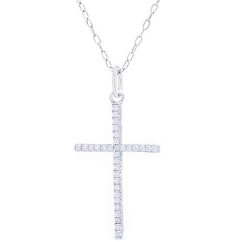 Sterling Silver & Cubic Zirconia Pave Cross Necklace - image 