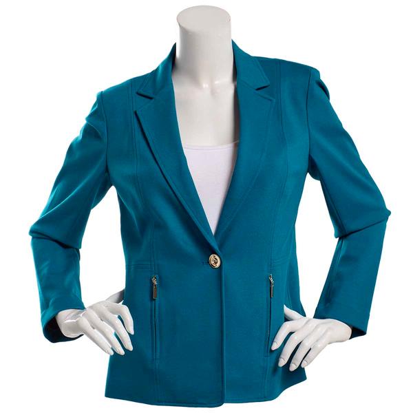 Womens Kasper Long Sleeve One Button Zip Pocket Blazer