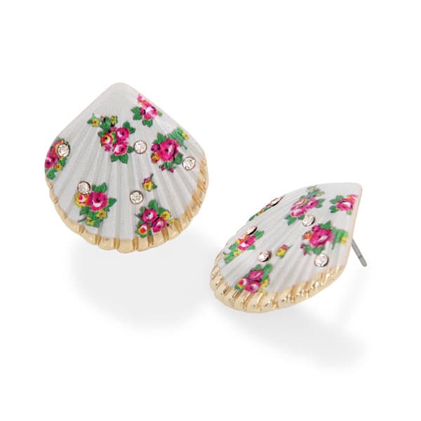 Betsey Johnson Floral Shell Button Earrings