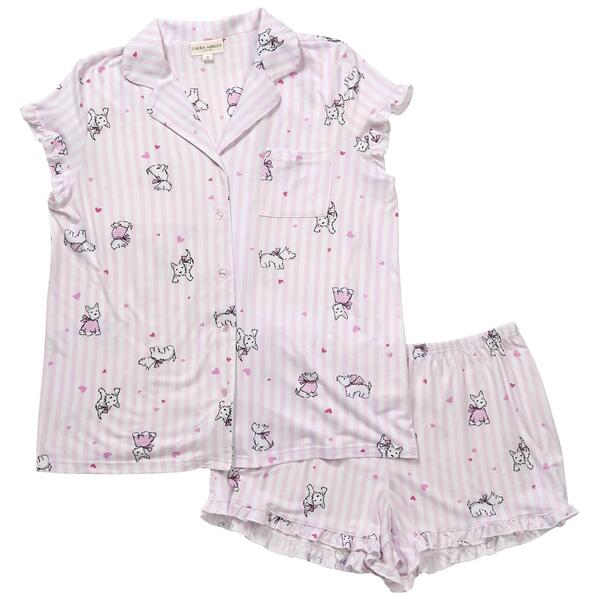 Womens Laura Ashley&#40;R&#41; Short Sleeve Peach Stripe Scottie Pajama Set - image 