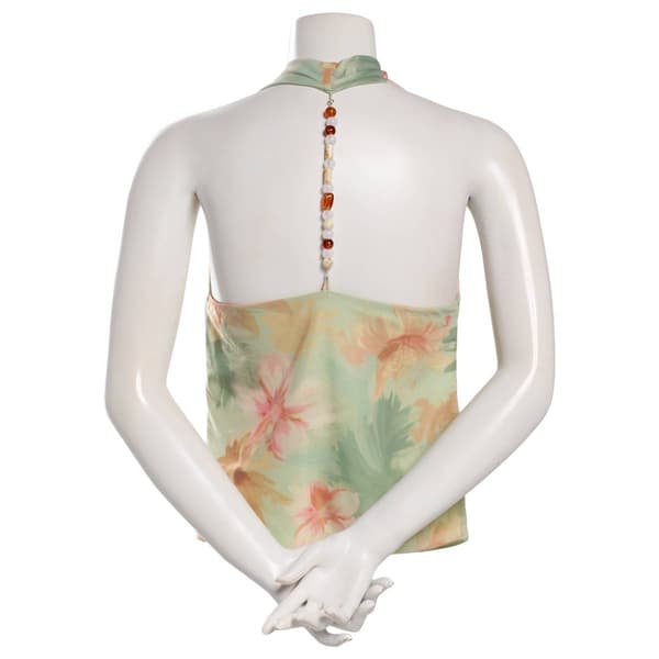 Juniors Derek Heart Floral Mesh Cowl Neck Halter Top w/ Beads