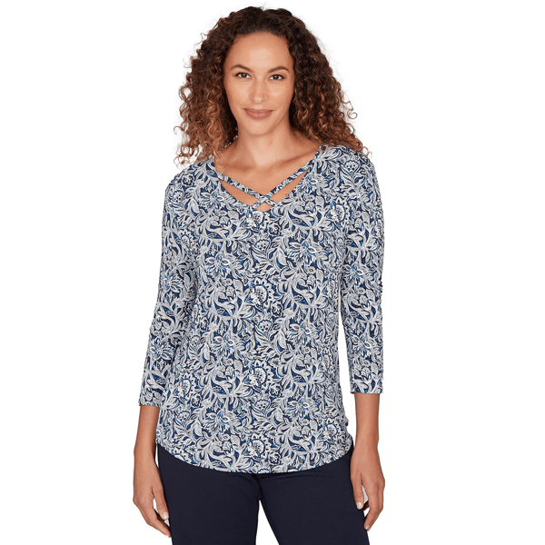 Womens Emaline Key Items 3/4 Sleeve V-Neck Top With Straps - image 