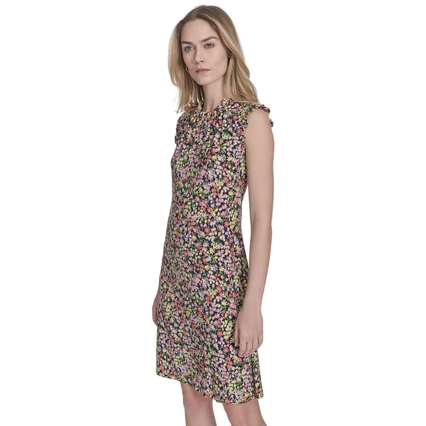 Womens Tommy Hilfiger Sleeveless Ruffle Trim Floral Shift Dress