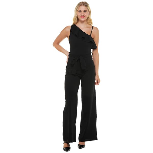 Juniors Madden Girl One Shoulder Ruffle Neck Tie Belt Jumpsuit - image 