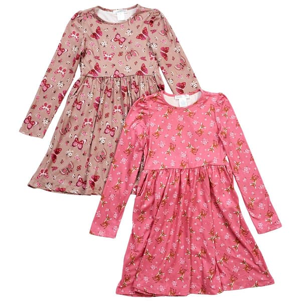 Girls (7-12) Emma & Elsa 2pk. Deer & Floral Butterfly Dresses - image 