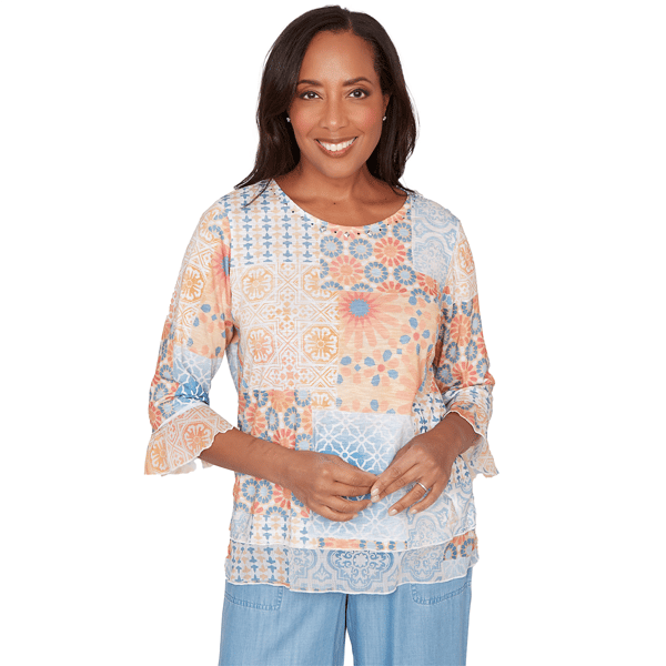 Petites Alfred Dunner Beachcomber Patchwork Medallion Ruffle Sle