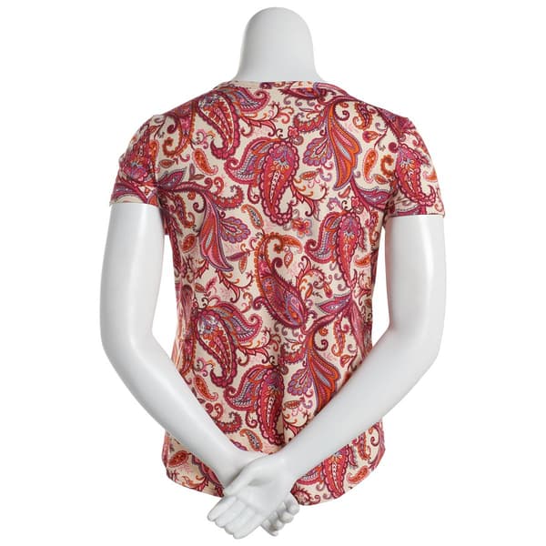 Womens C''est La Vie Short Sleeve Paisley Button/Tie Front Blouse