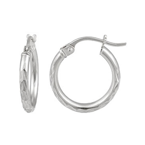 Sterling Silver 25mm Diamond Cut Click-Top Hoop Earrings - image 