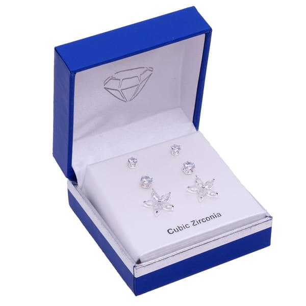 Silver-Tone 3pc. CZ Stud Earring Set - image 
