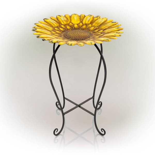 Alpine Embossed Metal Sunflower Birdbath