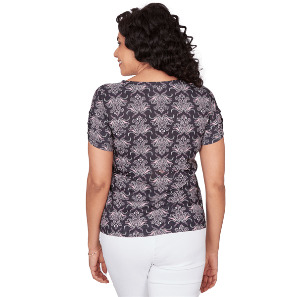 Petite Emaline Key Items Ruched Short Sleeve Jacquard Blouse