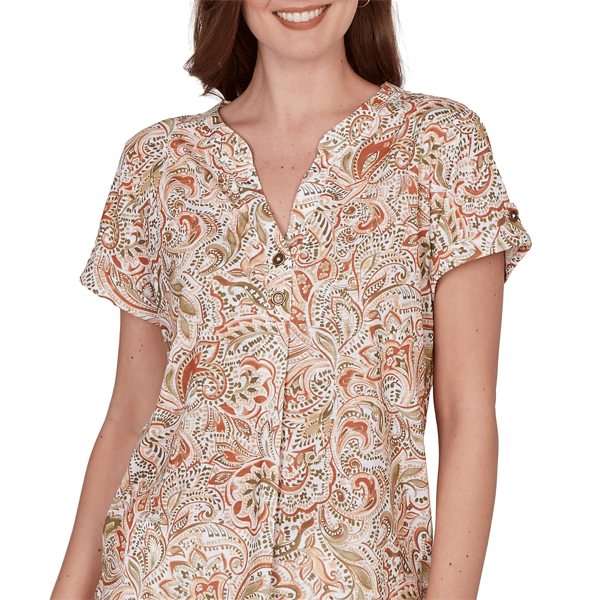 Petite Hearts of Palm Tropical Twist Paisley Blouse