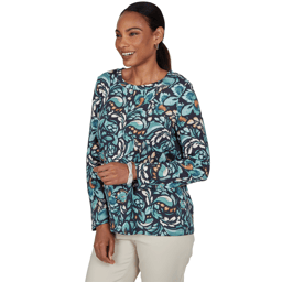 Petite Ruby Rd. Mythical Long Sleeve Abstract Swirl Blouse