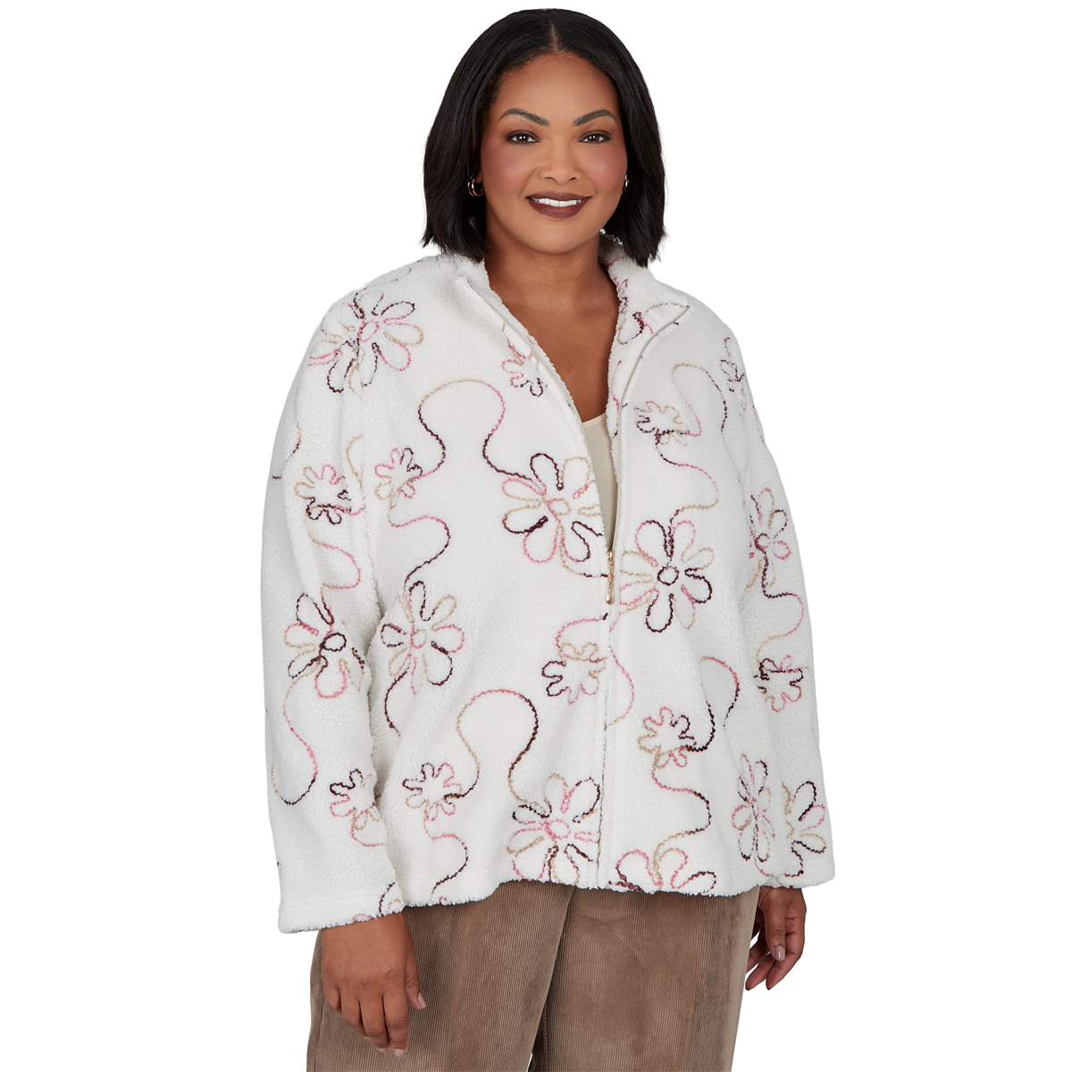 Plus Size Alfred Dunner Sunset Ridge Floral Sherpa Jacket