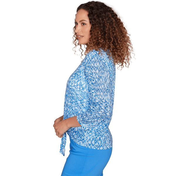 Womens Hearts of Palm Embraceable Blue Knot Front V Neck Blouse