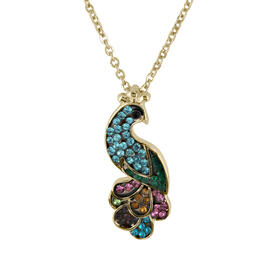 Crystal Kingdom Gold-Tone Multicolor Crystal Peacock Necklace