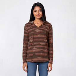 Juniors Wallflower Aztec Hacci Baja Hoodie- Coffee