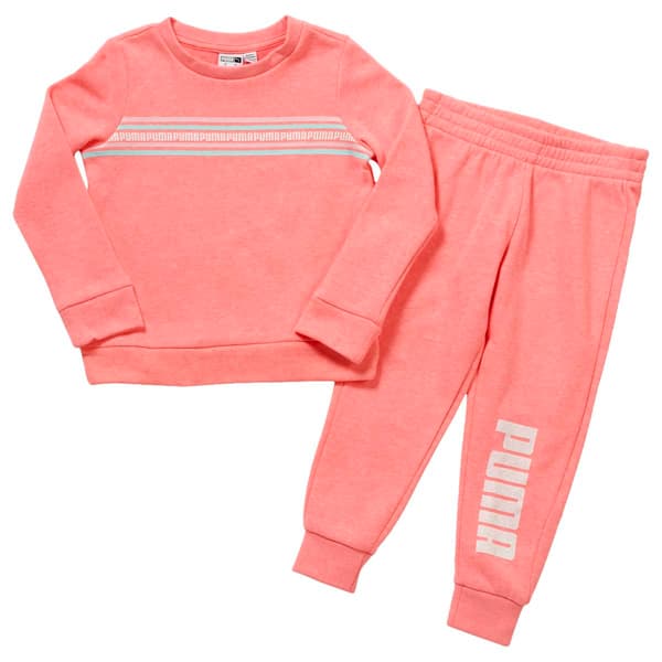 Girls &#40;4-6x&#41; Puma Logo Stripe Fleece Pullover & Joggers Set-Pink - image 