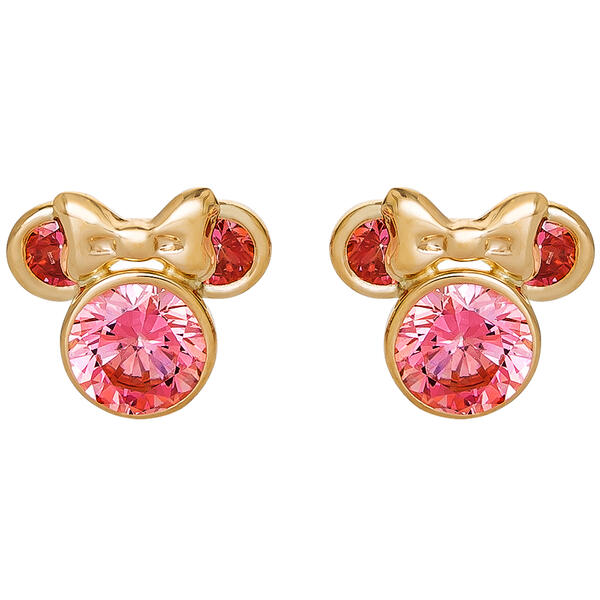 Disney Minnie Mouse 10k Gold Pink Stud Earrings - image 