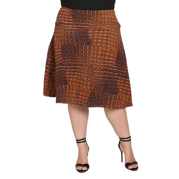 Plus Size 24/7 Comfort Apparel Brown Geo Knee Length Skirt - image 