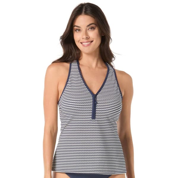 Womens Beach House Yacht Club Stripe Tankini V Neck Swim Top