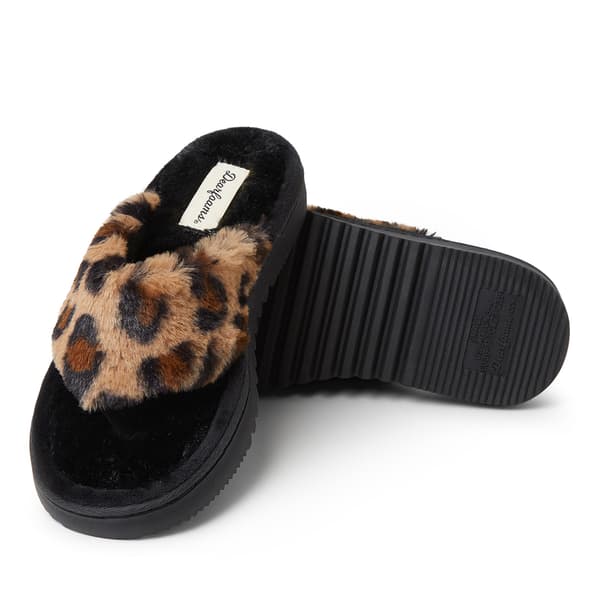 Womens Dearfoams® Katia Furry Thong Slippers - Leopard - Boscov's