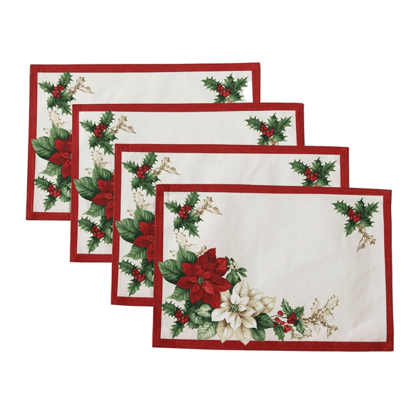 Threadmade Red & White Poinsettias Placemat - Set of 4 - image 