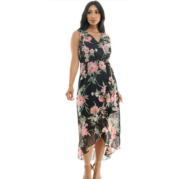 Womens Luxology Sleeveless Chiffon Asymmetric Hem Midi Dress - image 