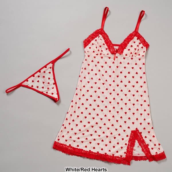 Womens Carrie Amber Intimates Flocked Heart Chemise Set